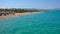 Beach and costal street at town of Ierissos, Athos, Chalkidiki, Greece