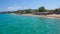 Beach and costal street at town of Ierissos, Athos, Chalkidiki, Greece