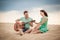 Beach, couple, guitar, sand