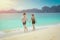 Beach couple lover walking on the beach honeymoon vacation summer holidays romance