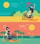 Beach couple riding bicycle vector illustration