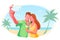 Beach couple selfie flat vector isolated illustration. Holiday, vacation, honeymoon, tourism concept. Summer Travel