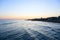 Beach at dawn, piers perspective view