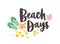 Beach Days lettering handwritten with elegant cursive font and decorated by sand, starfish and flip flops. Summer