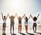 Because beach days is what we live for. Rearview of a group of girlfriends holding hands in solidarity.