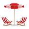 Beach deckchairs umbrella