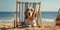 beach dog sunglasses lazy pet funny summer vacation relax chair. Generative AI.