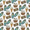 Beach doodle seamless pattern with cocktail, ice cream and flip flop elements. For summer decoration and wrapping design.