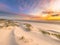 Beach and dunes colorful sunset