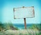 Beach Empty Plank Sign Banner Timber Coastline Summer Concept