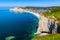 The beach of Etretat and the Amont cliff in Normandy