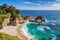 Beach and Falls, Big Sur, California