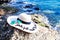 Beach fashion with women wide brim hats And sunglasses