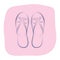 Beach flip flops with a bow. Summer fashion accessories. Contour object on a pink background. Vector sketch illustration