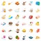 Beach food icons set, isometric style