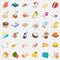 Beach food icons set, isometric style