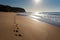 Beach footprints towards the sun