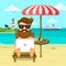 On the beach freelance Work & Rest flat illustration. Business Man Freelance Remote Working Place Businessman In
