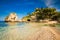 Beach in front of the island Isola Bella