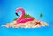Beach fun illustration of flamingo and sand island