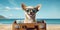 Beach Fun with Smiling Chihuahua Suitcase Adventure and Sunglasses - travel and holiday concept. Generative AI