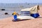 Beach gear on the sand overlooking the sea