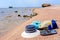 Beach gear on a sandy tropical beach