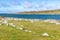 Beach with grass, rocks and sand