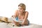 Beach - Happy woman relax in bikini with book