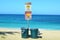 Beach hazard signs and dustbins