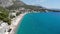 Beach holiday concept. Aerial view of Sutomore, famous resort town