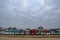 Beach huts along the sea front in Southwold