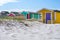 Beach huts or bath cottages on Skanor beach dunes and Falsterbo in South Sweden, Skane travel destination. Domestic tourism