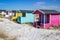 Beach huts or bath cottages on Skanor beach dunes and Falsterbo in South Sweden, Skane travel destination. Domestic tourism