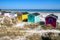 Beach huts or bath cottages on Skanor beach dunes and Falsterbo in South Sweden, Skane travel destination. Domestic tourism