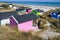 Beach huts or bath cottages on Skanor beach dunes and Falsterbo in South Sweden, Skane travel destination. Domestic tourism