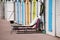 Beach huts in different colours in England.