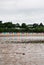 Beach huts on Llanbedrog beach, North Wales, UK