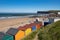 Beach huts at Saltburn by the Sea, traditional english seaside resort.