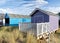 Beach huts in the sand dunes. Old Hunstanton, Norfolk.