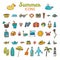 Beach icons collection. Hand drawn summer vector icon set. Vaca