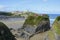 Beach and island at Newquay, Cornwall, England