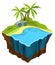 Beach isometric flying island. Tropical land texture