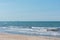 Beach landscape with steep dune coast blue sky Liepaja Skede Latvia