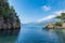 Beach landscape view by the Mediterranean sea in Antalya region, Turley. Antalya is a popular resort area in Turkey