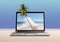 beach laptop tropical concept tree computer palm vacation travel summer. Generative AI.