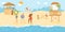 Beach leisure for people at summer vacation, vector illustration.Man woman character at tropical ocean resort, holiday