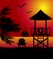 Beach lifeguard tower to save drowning people vector illustration