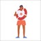 Beach lifeguards professional worker cartoon character wearing swimsuit holding ring lifesaver buoy