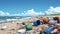 A beach littered with plastic containers a reminder of the lasting environmental impact of container shipping and the